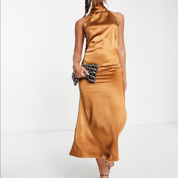 FORMAL SATAN MIDI DRESS - Picture 1 of 3